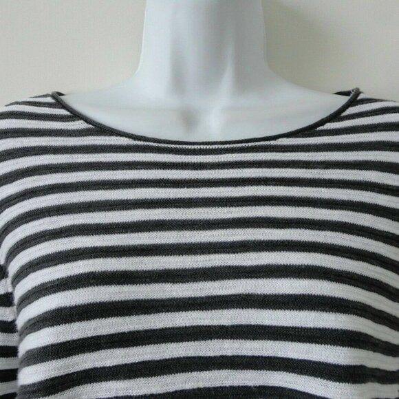 NWT EILEEN FISHER Graphite White Organic Linen Cotton Bateau Neck Top Sweater L - Picture 3 of 7
